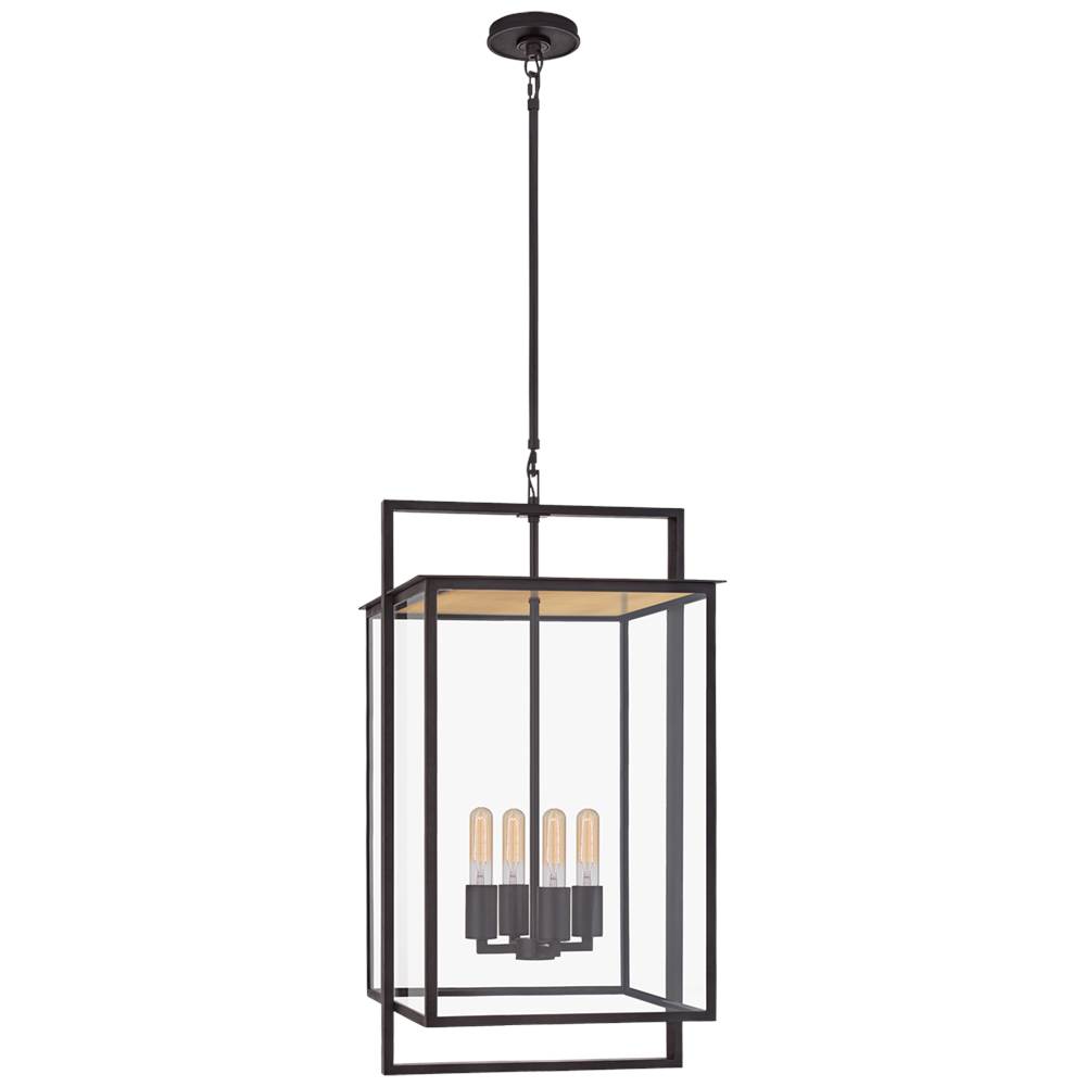Visual Comfort Signature Collection Halle Medium Hanging Lantern in Aged Iron with Clear Glass